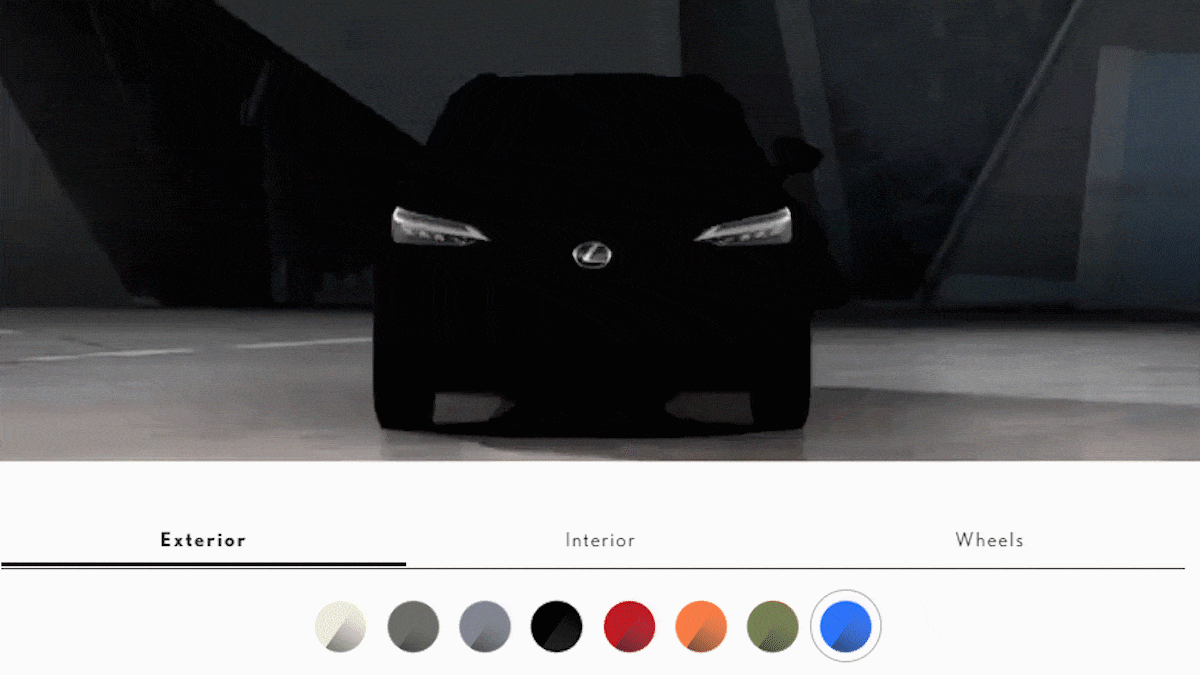  360 degree view of a luxury Lexus showcasing its sleek exterior styling options.